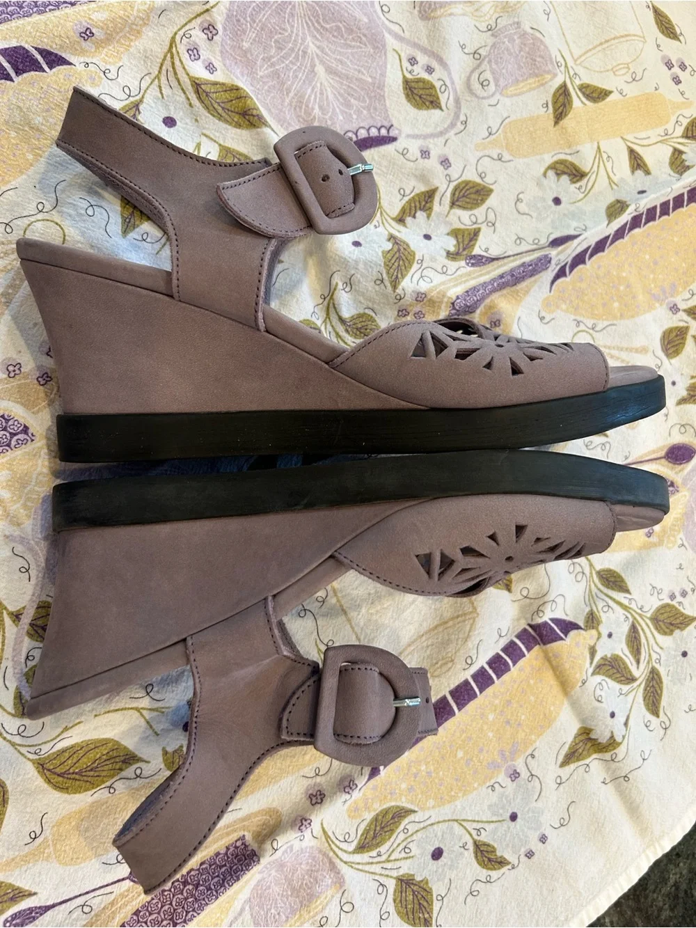 Arche Mauve Suede Cutout Wedge Slingback Sandals